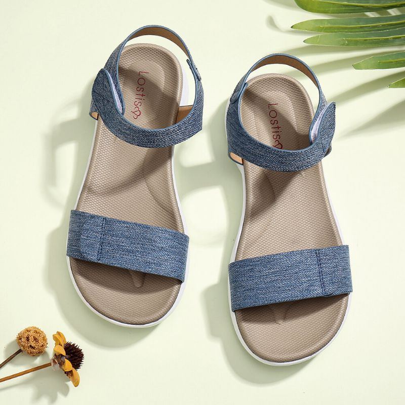 Damen Hook Loop Open Toe Weiche Sohle Bequeme Sommer Lässige Flache Sandalen