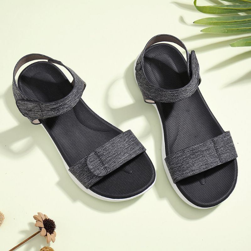 Damen Hook Loop Open Toe Weiche Sohle Bequeme Sommer Lässige Flache Sandalen