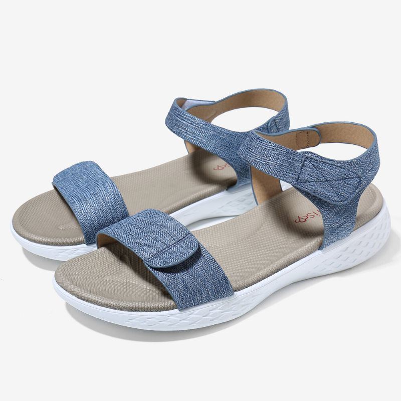 Damen Hook Loop Open Toe Weiche Sohle Bequeme Sommer Lässige Flache Sandalen