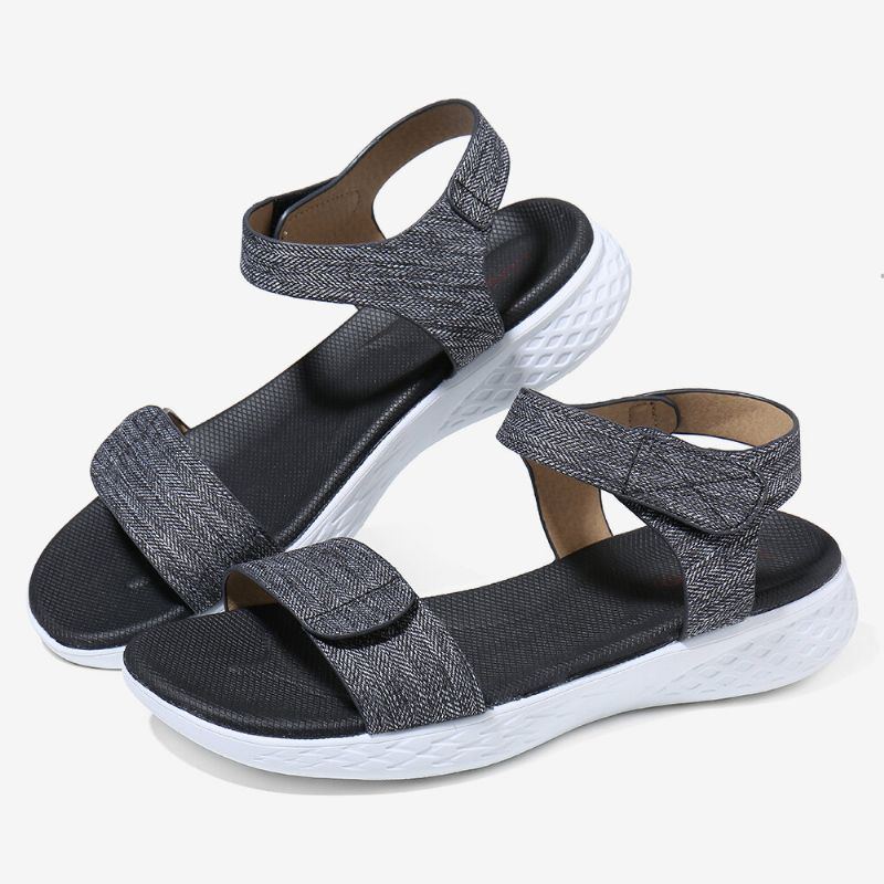 Damen Hook Loop Open Toe Weiche Sohle Bequeme Sommer Lässige Flache Sandalen