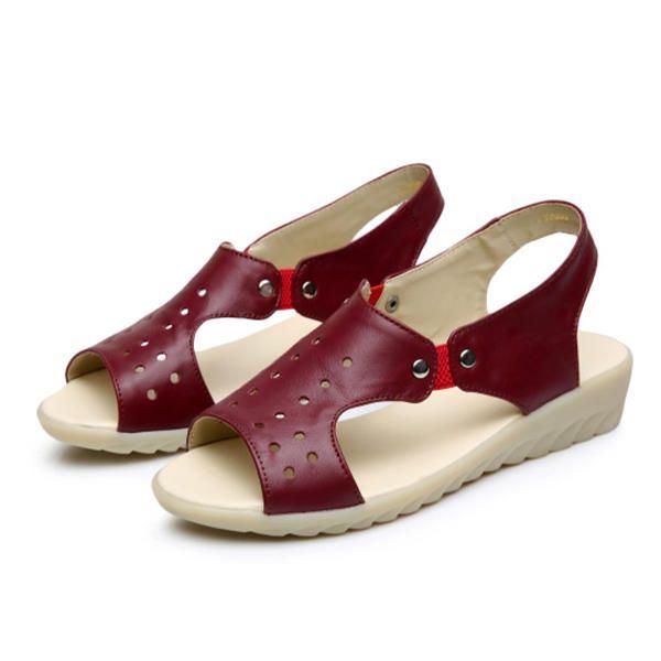 Damen Leder Aushöhlen Peep Toe Slip Auf Weichen Sandalen