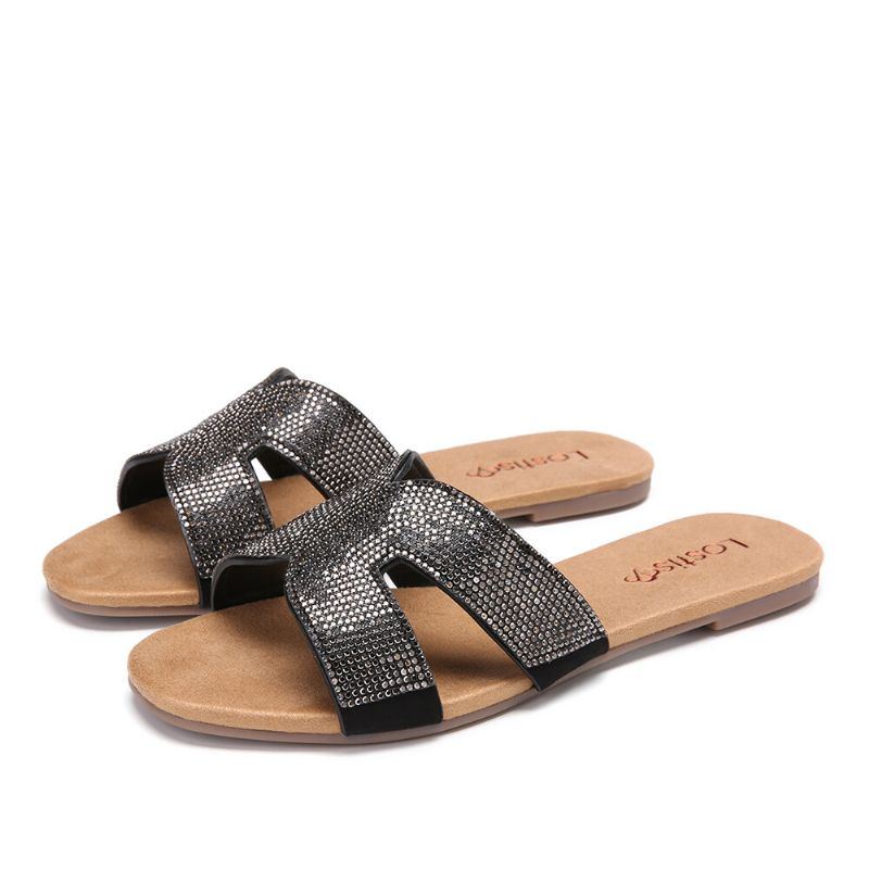 Damen Mit Perlenstickerei Aushöhlen Lässige Slide Sandalen