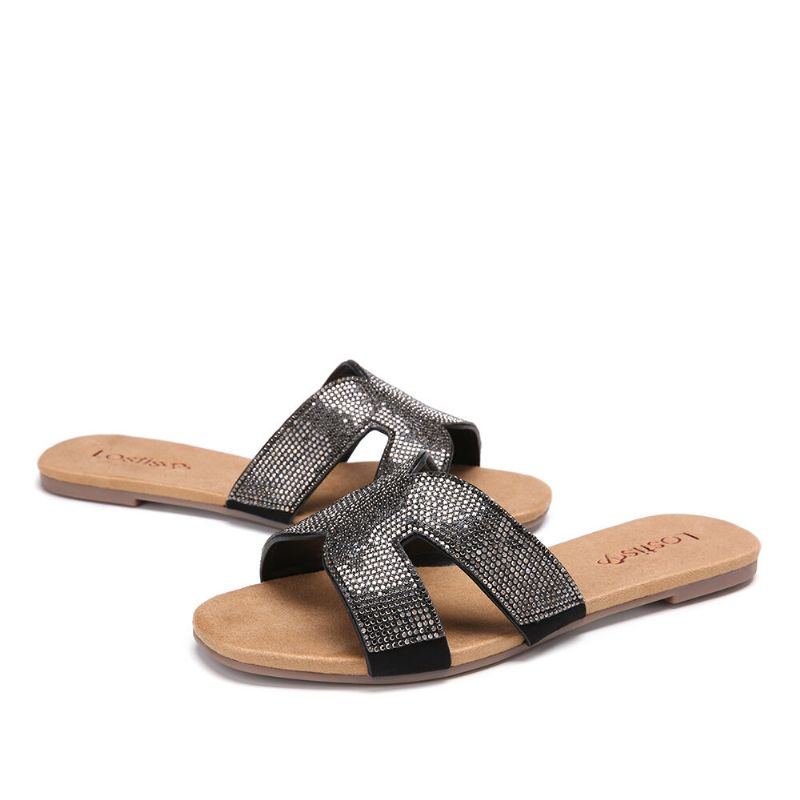 Damen Mit Perlenstickerei Aushöhlen Lässige Slide Sandalen