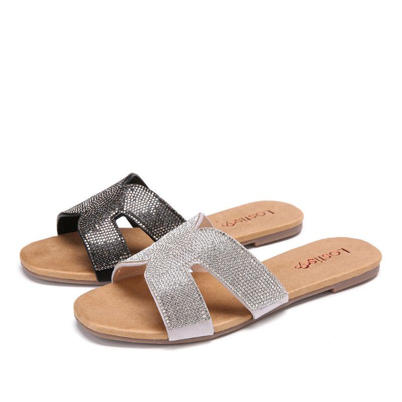 Damen Mit Perlenstickerei Aushöhlen Lässige Slide Sandalen