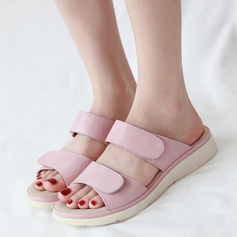 Damen Open Toe Hook Loop Weiche Sohle Sommer Strand Casual Flache Sandalen