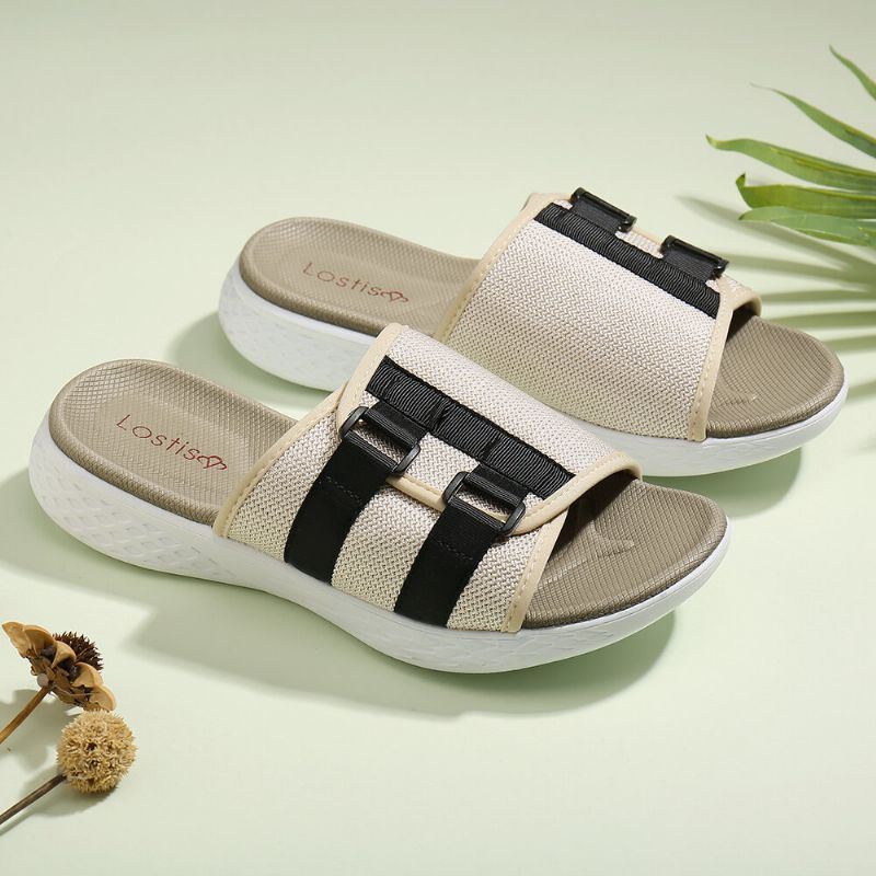 Damen Open Toe Slip On Lässige Sommer Tägliche Flache Sandalen