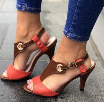 Damen Plus Größe Farbe Splicing Peep Toe Lässige Sommer Sandaletten Mit Absatz