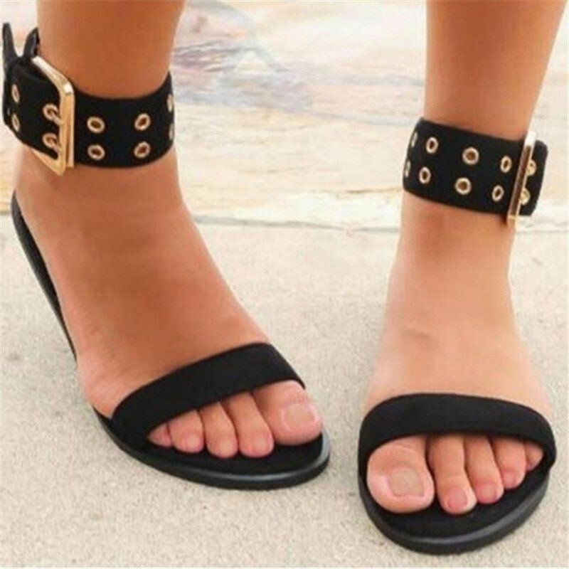 Damen Plus Größe Schnalle Mode Offene Spitze Einfarbig Transparent Lässige Sommer Flache Sandalen