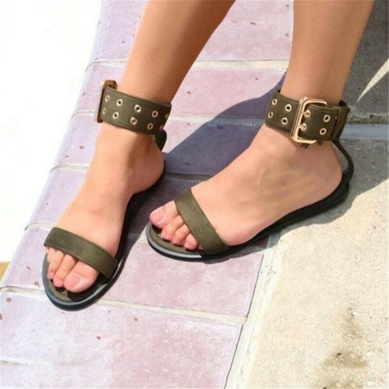 Damen Plus Größe Schnalle Mode Offene Spitze Einfarbig Transparent Lässige Sommer Flache Sandalen