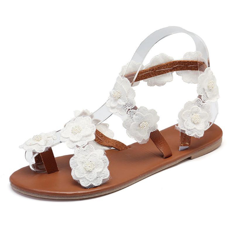 Damen Plus Size Blumendekoration Slip On Clip Toe Sommer Strand Sandalen