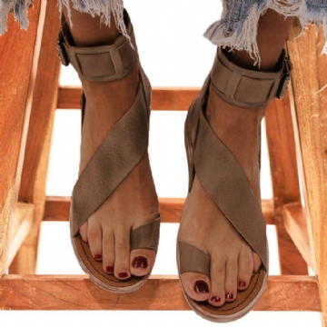 Damen Retro Zehenring Römische Knöchelriemen Lässige Sommer Flache Sandalen