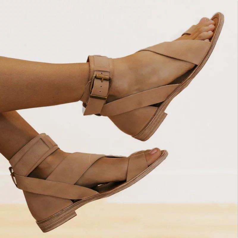 Damen Retro Zehenring Römische Knöchelriemen Lässige Sommer Flache Sandalen