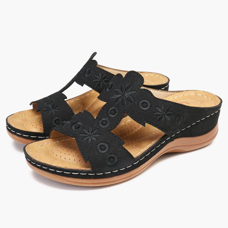 Damen Stickerei Bequemer Beiläufiger Sommer Beleg Auf Keil Sandalen