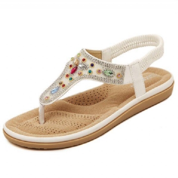 Damen Strass Bohemian Beach Flip Flops Peep Toe Flache Sandalen Hausschuhe