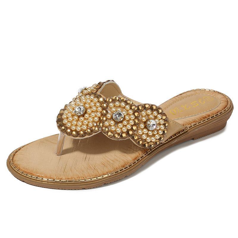 Damen Strass Dekor Clip Toe Flats Sandalen