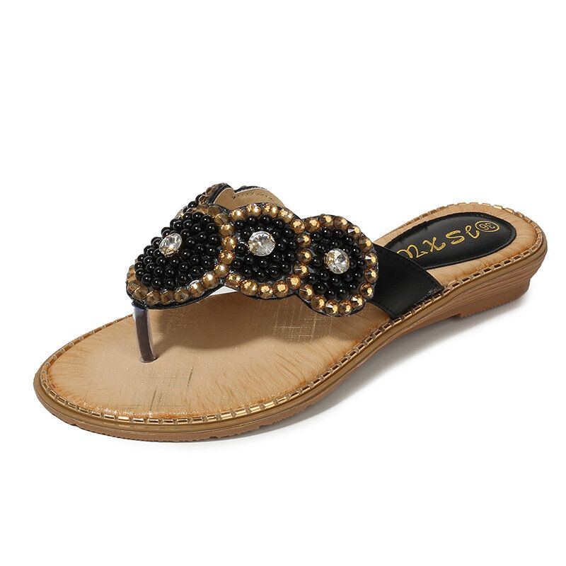 Damen Strass Dekor Clip Toe Flats Sandalen