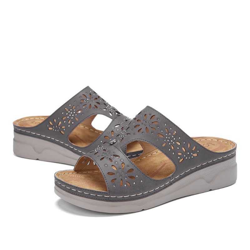 Damen Strass Hohl T Riemen Bequeme Lässige Sandalen