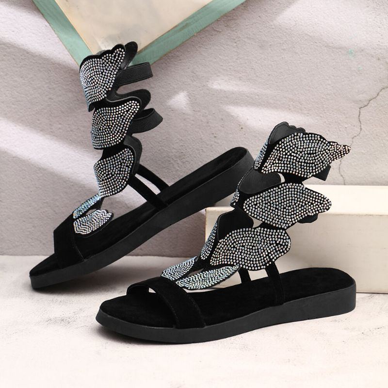 Damen Strass Schmetterling Open Toe Fashion Party Flache Sandalen