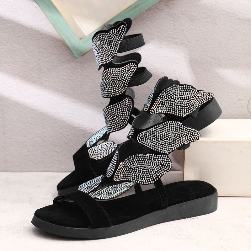 Damen Strass Schmetterling Open Toe Fashion Party Flache Sandalen