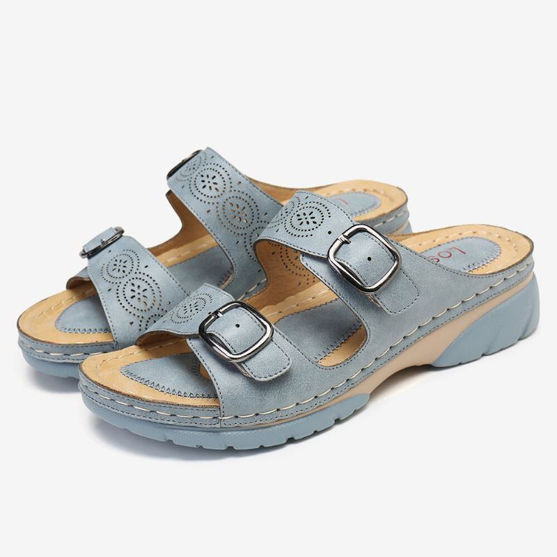 Damen Verstellbarer Riemen Open Toe Slip On Lässige Sommer Keilsandalen