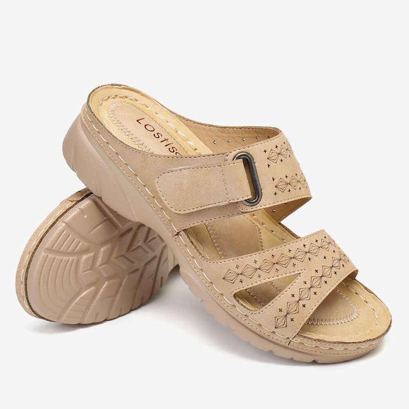 Damen Verstellbarer Riemen Open Toe Slip On Lässige Sommer Keilsandalen