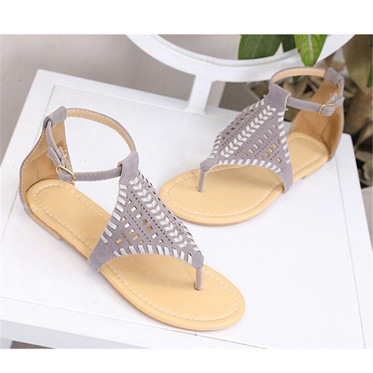 Damen Weben Aushöhlen Klipp Zehen Schnallen Kausale Sommer Strand Flache Sandalen