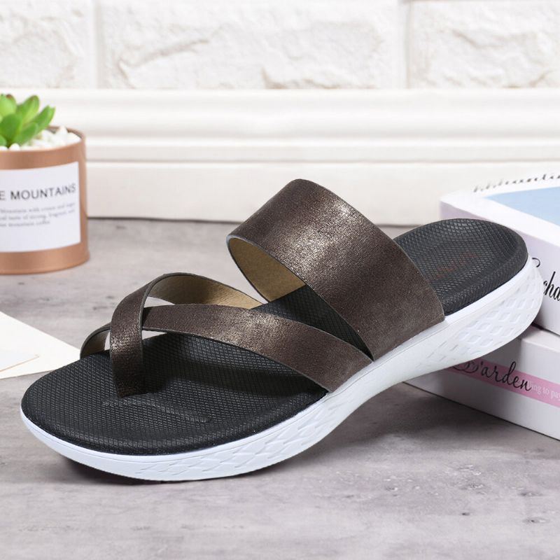 Damen Zehenring Slip On Weiche Sohlen Beiläufige Sommer Flache Sandalen