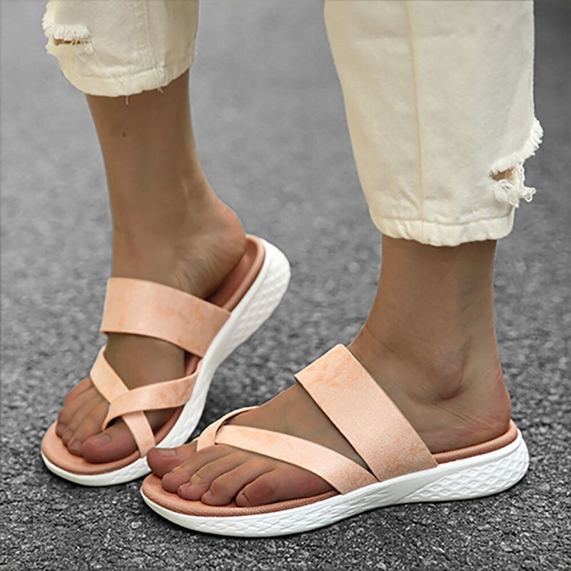 Damen Zehenring Slip On Weiche Sohlen Beiläufige Sommer Flache Sandalen