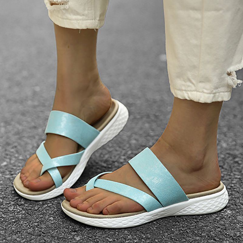 Damen Zehenring Slip On Weiche Sohlen Beiläufige Sommer Flache Sandalen