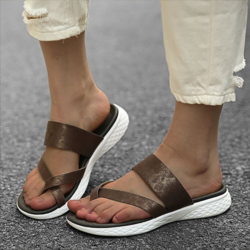 Damen Zehenring Slip On Weiche Sohlen Beiläufige Sommer Flache Sandalen