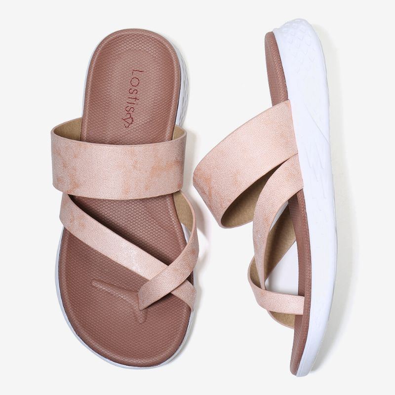 Damen Zehenring Slip On Weiche Sohlen Beiläufige Sommer Flache Sandalen