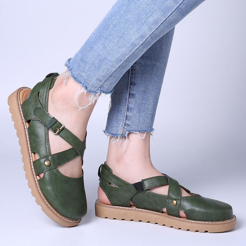 Geschlossene Zehensandalen Mit Breitem Schnitt Und Comgy Cross Buckle Riemen Für Damen