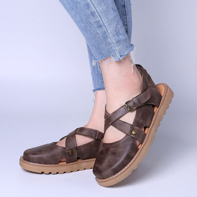 Geschlossene Zehensandalen Mit Breitem Schnitt Und Comgy Cross Buckle Riemen Für Damen