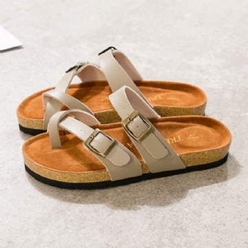 Große Damen Casual Beach Buckle Strap Toe Post Soft Cork Slippers Sandalen