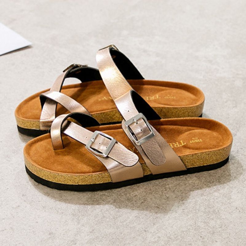 Große Damen Casual Beach Buckle Strap Toe Post Soft Cork Slippers Sandalen