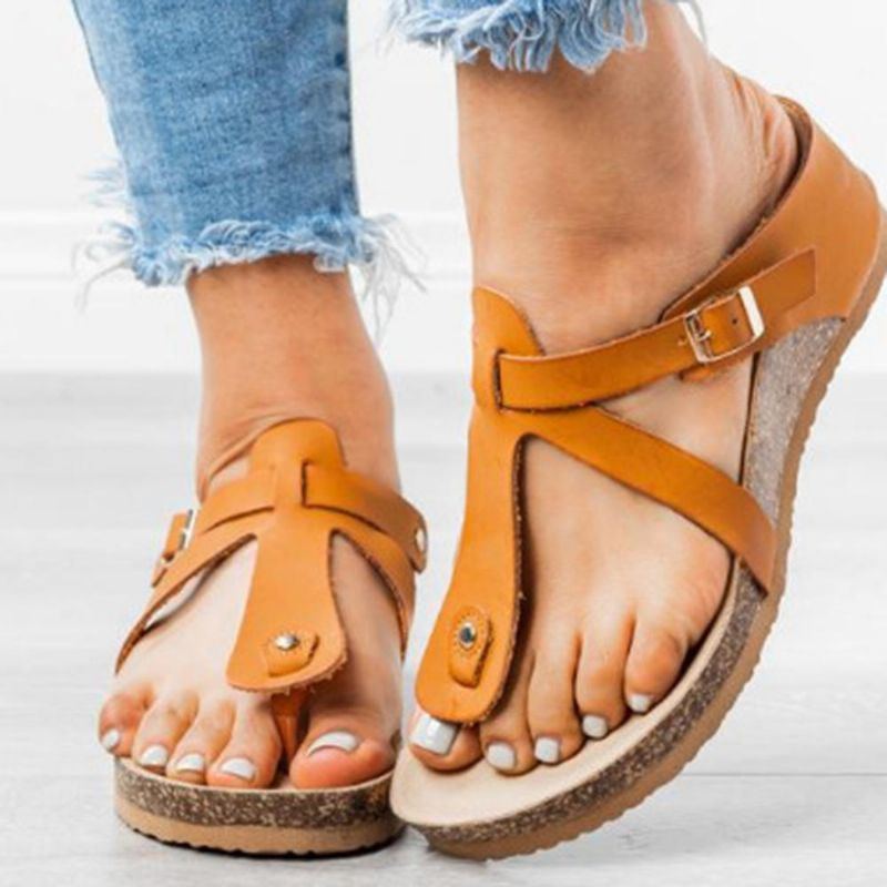 Große Damen Schnallen Flip Flops Lässige Keilsandalen