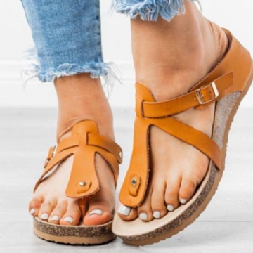 Große Damen Schnallen Flip Flops Lässige Keilsandalen