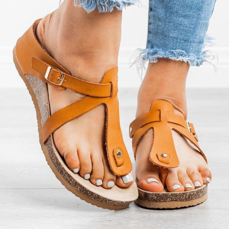 Große Damen Schnallen Flip Flops Lässige Keilsandalen