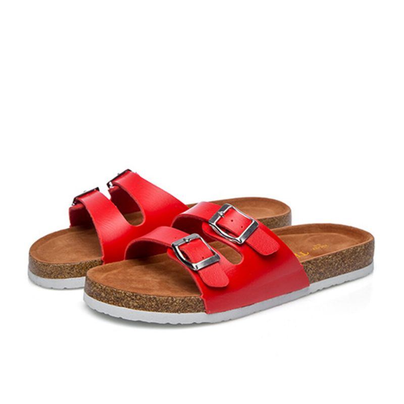 Große Damen Strand Casual Doppelschnallenriemen Weiche Flache Kork Sandalen