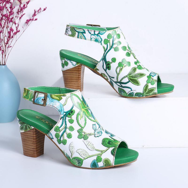 Handgefertigte Blumen Hakenschleifen Ledersandalen Für Damen