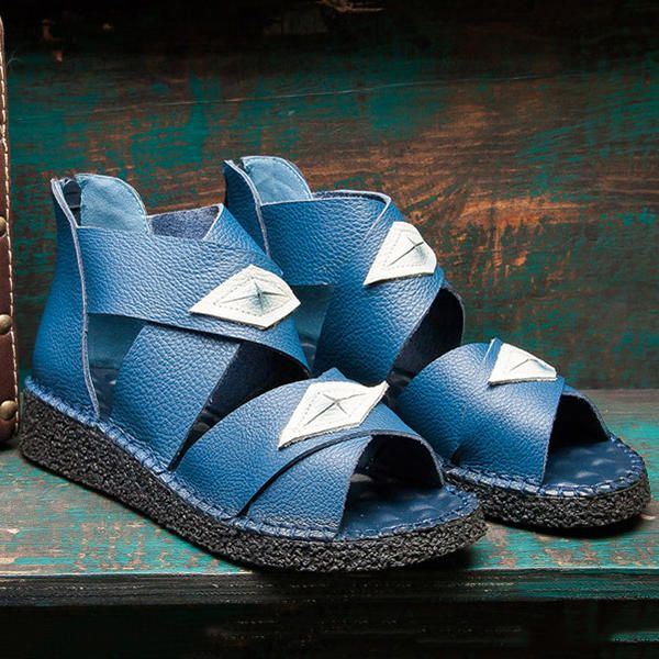 Handgefertigte Flache Damensandalen Aus Echtem Leder