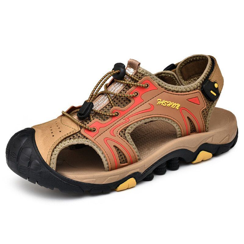 Herren Anti Kollisions Zehenkappe Outdoor Wandern Echte Ledersandalen