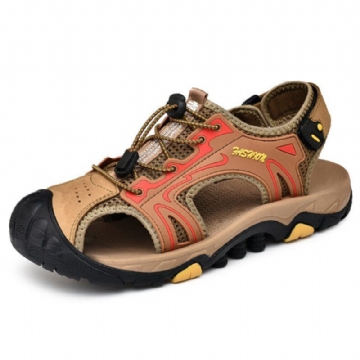 Herren Anti Kollisions Zehenkappe Outdoor Wandern Echte Ledersandalen