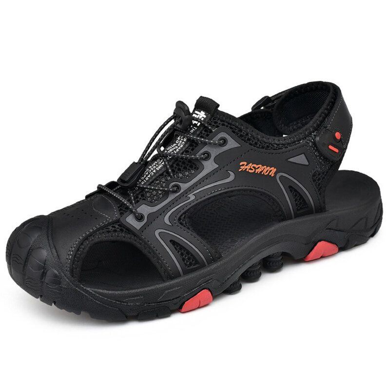 Herren Anti Kollisions Zehenkappe Outdoor Wandern Echte Ledersandalen