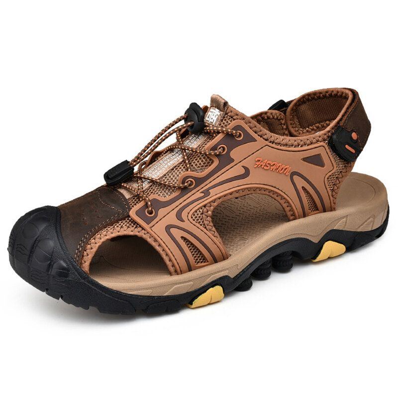 Herren Anti Kollisions Zehenkappe Outdoor Wandern Echte Ledersandalen