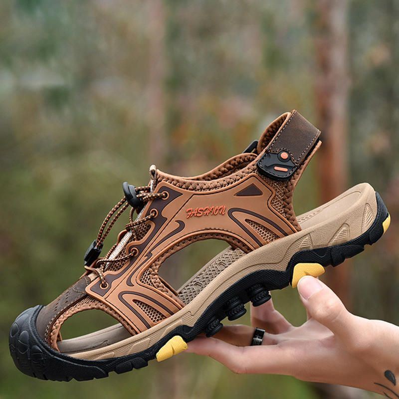 Herren Anti Kollisions Zehenkappe Outdoor Wandern Echte Ledersandalen