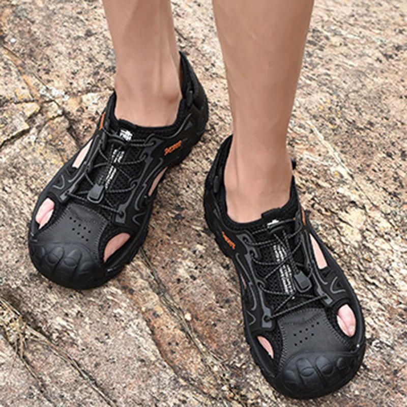 Herren Anti Kollisions Zehenkappe Outdoor Wandern Echte Ledersandalen