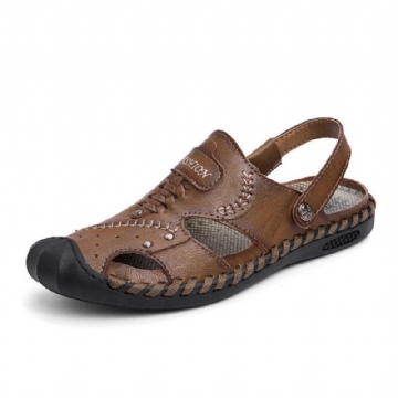 Herren Casual Echtes Leder Handgenähte Sohlen Sandalen