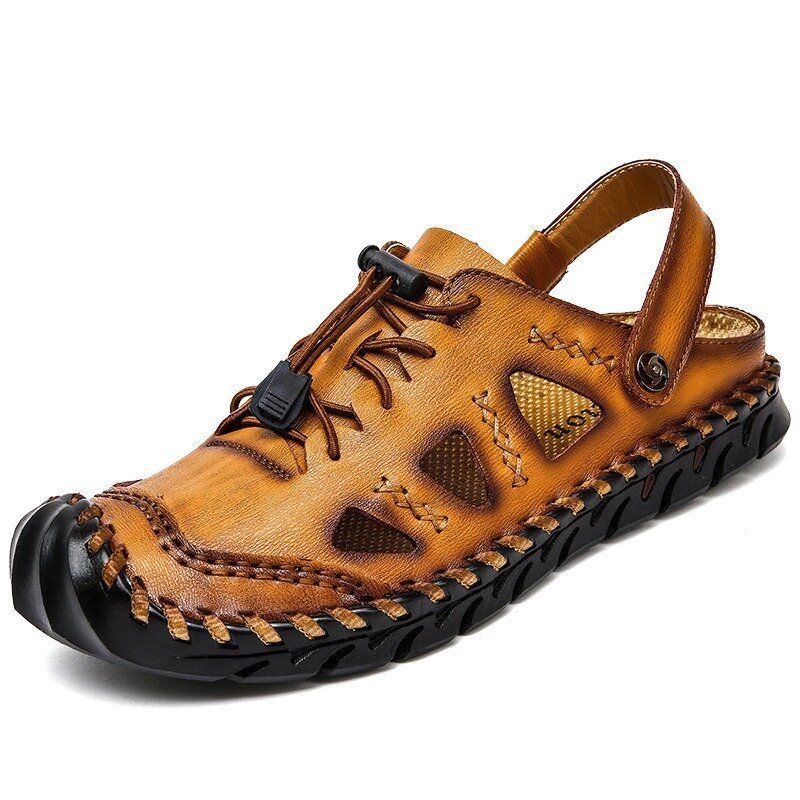 Herren Casual Handnähte Weiche Sohlen Gummiband Sandalen