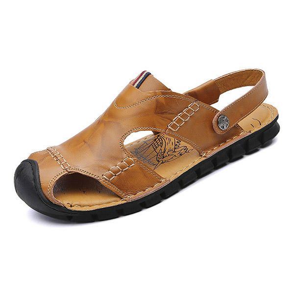 Herren Casual Soft Anti Collision Toe Sandalen Aus Echtem Leder